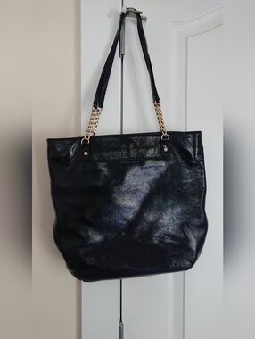 Michael Michael Kors Jet Set gold-tone Chain black patent leather Tote Bag